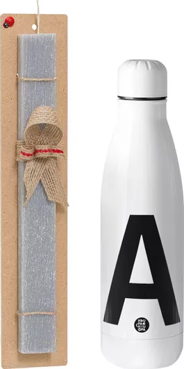 Πασχαλινή Λαμπάδα Μονόγραμμα Σετ με Θερμός Inox 500ml Αρωματική Γκρι