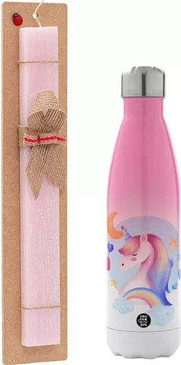 Πασχαλινή Λαμπάδα Μονόκερος Σετ με Θερμός Inox 500ml Αρωματική Ροζ