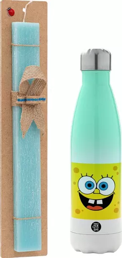 Πασχαλινή Λαμπάδα Μπομπ Σετ με Θερμός Inox 500ml Αρωματική Τιρκουάζ