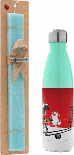 Πασχαλινή Λαμπάδα Λούκυ Λουκ Σκιές Σετ με Θερμός Inox 500ml Αρωματική Τιρκουάζ