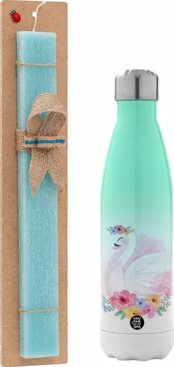 Πασχαλινή Λαμπάδα Κύκνος Σετ με Θερμός Inox 500ml Αρωματική Τιρκουάζ