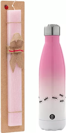 Πασχαλινή Λαμπάδα Μυρμήγκια Σετ με Θερμός Inox 500ml Αρωματική Ροζ