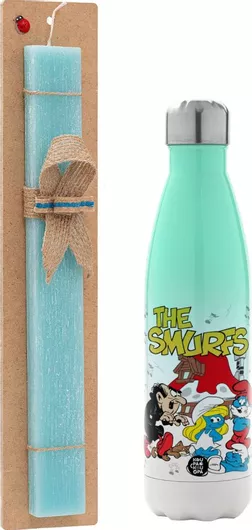 Πασχαλινή Λαμπάδα Koupakoupa Τα Στρουμφάκια Σετ με Θερμός Inox 500ml Αρωματική Τιρκουάζ