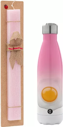 Πασχαλινή Λαμπάδα Koupakoupa Τηγανητό Αυγό Σετ με Θερμός Inox 500ml Αρωματική Ροζ