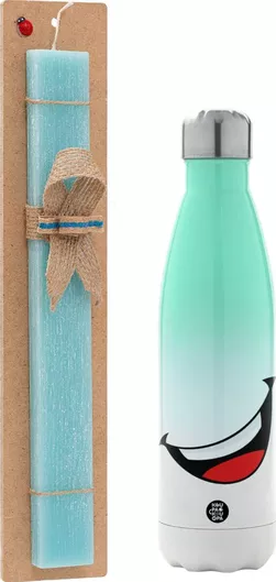 Πασχαλινή Λαμπάδα Koupakoupa Φατσούλα Γελάω Σετ με Θερμός Inox 500ml Αρωματική Τιρκουάζ