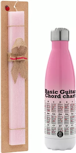 Πασχαλινή Λαμπάδα Koupakoupa Συγχορδίες Κιθάρας Σετ με Θερμός Inox 500ml Αρωματική Ροζ