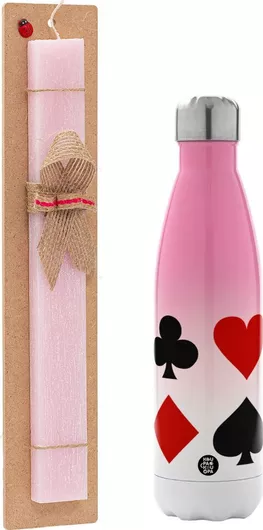 Πασχαλινή Λαμπάδα Koupakoupa Τραπουλόχαρτα Σετ με Θερμός Inox 500ml Αρωματική Ροζ