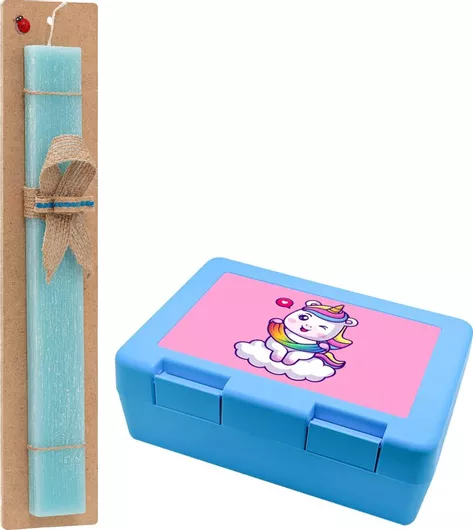 Πασχαλινή Λαμπάδα Μονόκερος Καρδιά Σετ με Παιδικό Δοχείο Κολατσιού Αρωματική Τιρκουάζ