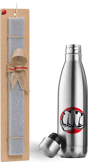 Πασχαλινή Λαμπάδα Γροθιά Punch Σετ με Θερμός Inox 500ml Αρωματική Γκρι