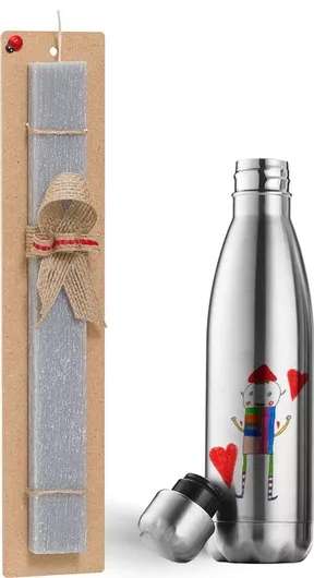 Πασχαλινή Λαμπάδα Ο Αλέξανδρος Ζωγραφίζει την Αγάπη Σετ με Θερμός Inox 500ml Αρωματική Γκρι