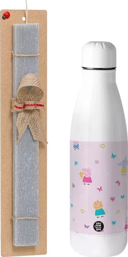 Πασχαλινή Λαμπάδα Koupakoupa Πέππα Το Γουρουνάκι & οι Φίλοι Της Σετ με Μεταλλικό Παγούρι Inox 700ml Αρωματική Γκρι