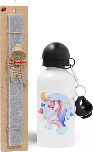 Πασχαλινή Λαμπάδα Μονόκερος Σετ με Παγούρι Αλουμινίου 500ml Αρωματική Γκρι