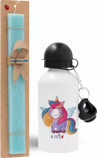 Πασχαλινή Λαμπάδα Μονόκερος Σετ με Παγούρι Αλουμινίου 500ml Αρωματική Τιρκουάζ