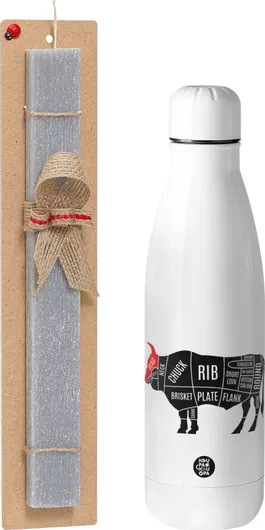 Πασχαλινή Λαμπάδα Diagrams For Butcher Shop Σετ με Παγούρι Inox 700ml Αρωματική Γκρι