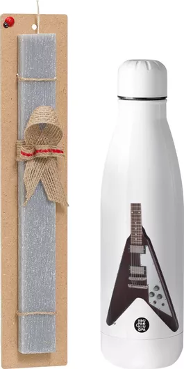 Πασχαλινή Λαμπάδα Guitar Flying V Σετ με Παγούρι Inox 700ml Αρωματική Γκρι