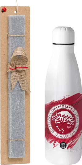 Πασχαλινή Λαμπάδα Olympiacos F.C. Σετ με Θερμός Inox 500ml Αρωματική Γκρι