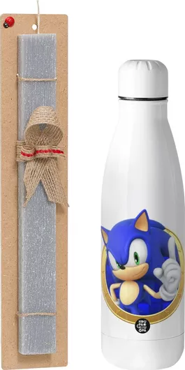Πασχαλινή Λαμπάδα Sonic The Hedgehog Σετ με Θερμός Inox 500ml Αρωματική Γκρι