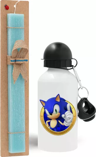 Πασχαλινή Λαμπάδα Sonic The Hedgehog Σετ με Παγούρι Αλουμινίου 500ml Αρωματική Τιρκουάζ