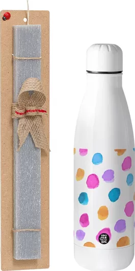 Πασχαλινή Λαμπάδα Watercolor Dots Σετ με Θερμός Inox 500ml Αρωματική Γκρι