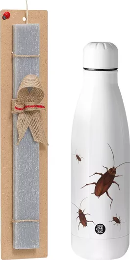 Πασχαλινή Λαμπάδα Κατσαρίδα Σετ με Παγούρι Inox 700ml Αρωματική Γκρι