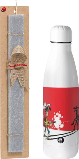 Πασχαλινή Λαμπάδα Λούκυ Λουκ Σκιές Σετ με Θερμός Inox 500ml Αρωματική Γκρι