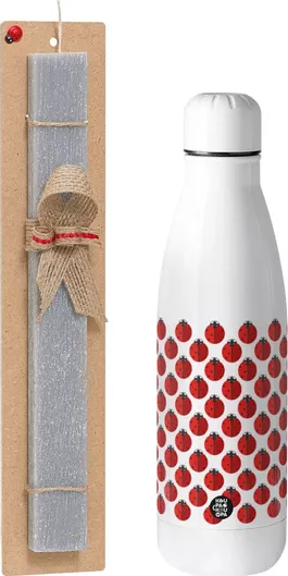 Πασχαλινή Λαμπάδα Πασχαλίτσα Σετ με Παγούρι Inox 700ml Αρωματική Γκρι