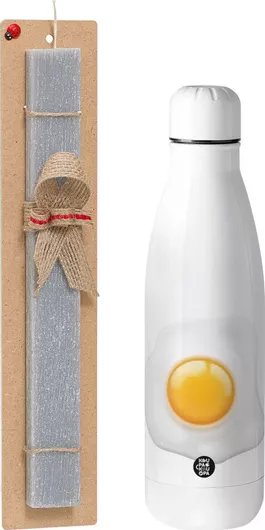 Πασχαλινή Λαμπάδα Τηγανητό Αυγό Σετ με Παγούρι Inox 700ml Αρωματική Γκρι