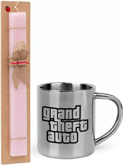 Πασχαλινή Λαμπάδα Koupakoupa GTA (grand theft auto) Αρωματική Πλακέ Σετ με Μεταλλική Κούπα Θερμός 300ml Ροζ