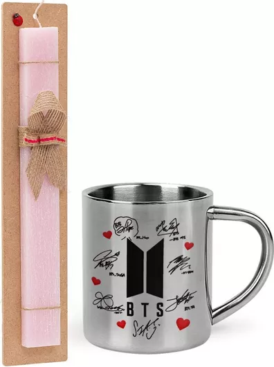 Πασχαλινή Λαμπάδα Koupakoupa BTS signs Αρωματική Πλακέ Σετ με Μεταλλική Κούπα Θερμός 300ml Ροζ