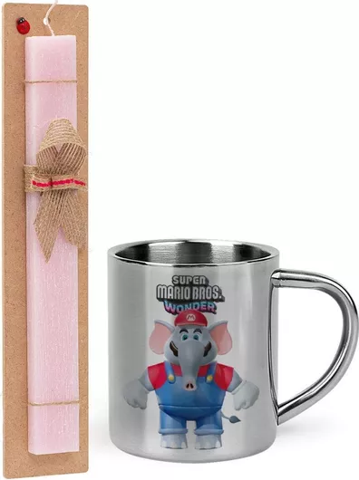 Πασχαλινή Λαμπάδα Koupakoupa Super Mario and Friends Αρωματική Πλακέ Σετ με Μεταλλική Κούπα Θερμός 300ml Ροζ