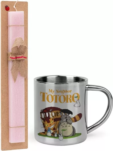 Πασχαλινή Λαμπάδα Koupakoupa Totoro and Cat Αρωματική Πλακέ Σετ με Μεταλλική Κούπα Θερμός 300ml Ροζ