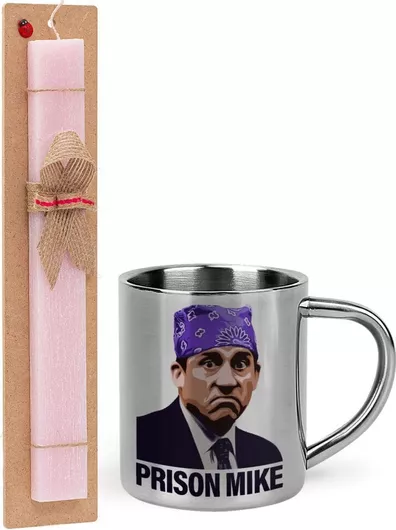 Πασχαλινή Λαμπάδα Koupakoupa Prison Mike The office Αρωματική Πλακέ Σετ με Μεταλλική Κούπα Θερμός 300ml Ροζ