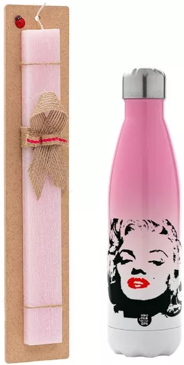 Πασχαλινή Λαμπάδα Merilin Αρωματική Πλακέ Σετ με Μεταλλικό Παγούρι Θερμός 500ml Ροζ