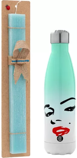 Πασχαλινή Λαμπάδα Marilyn Monroe Αρωματική Πλακέ Σετ με Μεταλλικό Παγούρι Θερμός 500ml Τιρκουάζ