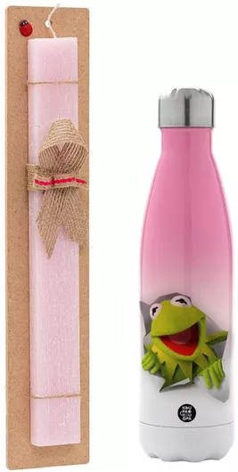 Πασχαλινή Λαμπάδα Kermit The Frog Αρωματική Πλακέ Σετ με Μεταλλικό Παγούρι Θερμός 500ml Ροζ