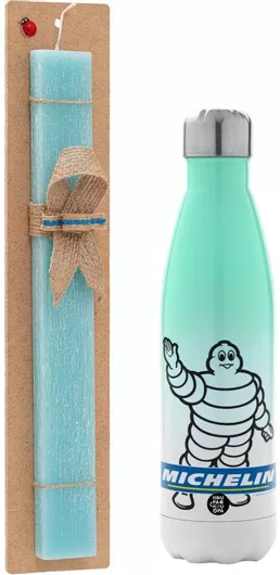 Πασχαλινή Λαμπάδα Michelin Αρωματική Πλακέ Σετ με Μεταλλικό Παγούρι Θερμός 500ml Τιρκουάζ