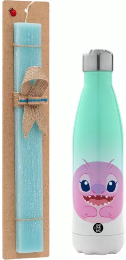Πασχαλινή Λαμπάδα Lilo & Stitch Angel Pink Αρωματική Πλακέ Σετ με Μεταλλικό Παγούρι Θερμός 500ml Τιρκουάζ