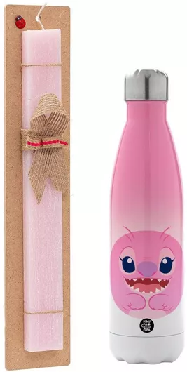 Πασχαλινή Λαμπάδα Lilo & Stitch Angel Pink Αρωματική Πλακέ Σετ με Μεταλλικό Παγούρι Θερμός 500ml Ροζ
