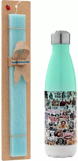 Πασχαλινή Λαμπάδα Maneskin Stickers Αρωματική Πλακέ Σετ με Μεταλλικό Παγούρι Θερμός 500ml Τιρκουάζ