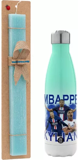 Πασχαλινή Λαμπάδα Kylian Mbappe Αρωματική Πλακέ Σετ με Μεταλλικό Παγούρι Θερμός 500ml Τιρκουάζ