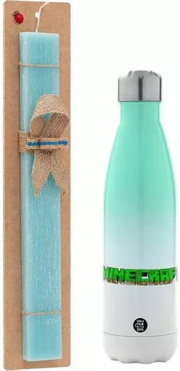 Πασχαλινή Λαμπάδα Minecraft Logo Green Αρωματική Πλακέ Σετ με Μεταλλικό Παγούρι Θερμός 500ml Τιρκουάζ