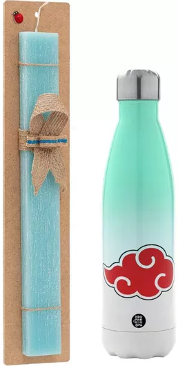 Πασχαλινή Λαμπάδα Naruto Akatsuki Cloud Αρωματική Πλακέ Σετ με Μεταλλικό Παγούρι Θερμός 500ml Τιρκουάζ