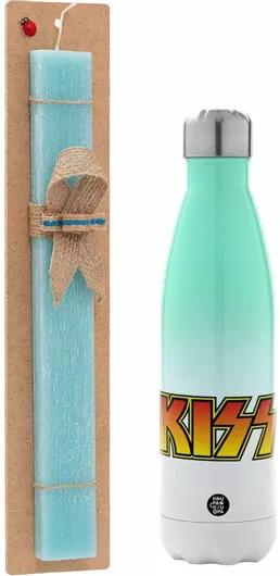 Πασχαλινή Λαμπάδα KISS Αρωματική Πλακέ Σετ με Μεταλλικό Παγούρι Θερμός 500ml Τιρκουάζ