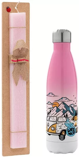 Πασχαλινή Λαμπάδα Life Is A Trip Αρωματική Πλακέ Σετ με Μεταλλικό Παγούρι Θερμός 500ml Ροζ