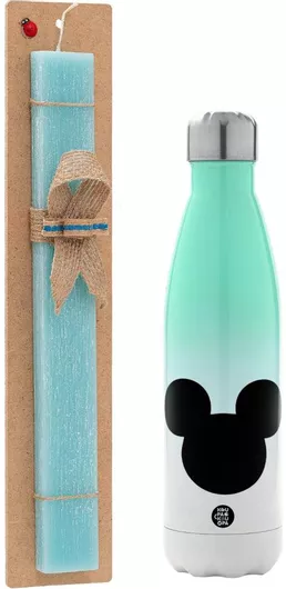 Πασχαλινή Λαμπάδα Mouse Man Αρωματική Πλακέ Σετ με Μεταλλικό Παγούρι Θερμός 500ml Τιρκουάζ