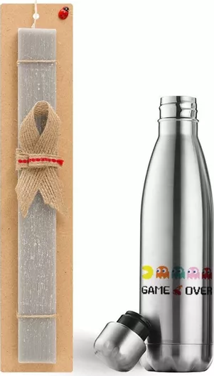 Πασχαλινή Λαμπάδα Koupakoupa Game Over Pac-Man Αρωματική Πλακέ Σετ με Inox Παγούρι 500ml Γκρι