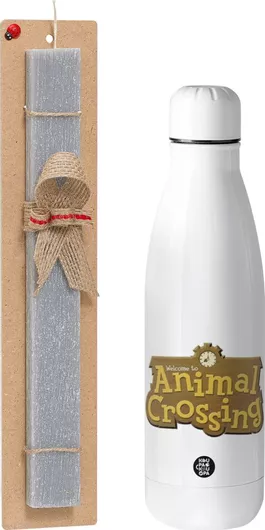 Πασχαλινή Λαμπάδα Animal Crossing Αρωματική Πλακέ Σετ με Inox Παγούρι 500ml Γκρι