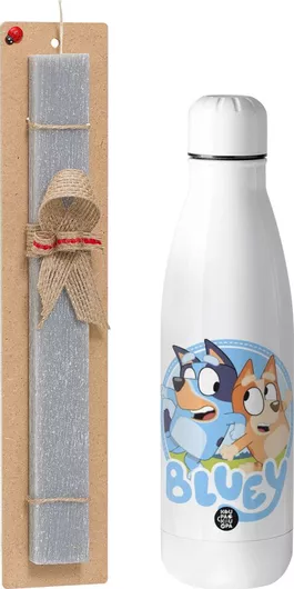 Πασχαλινή Λαμπάδα Bluey Dog Αρωματική Πλακέ Σετ με Inox Παγούρι 500ml Γκρι