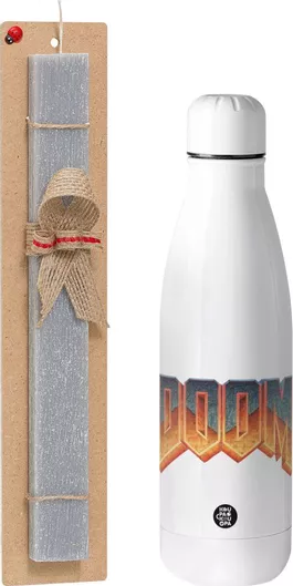 Πασχαλινή Λαμπάδα DOOM Αρωματική Πλακέ Σετ με Inox Παγούρι 500ml Γκρι