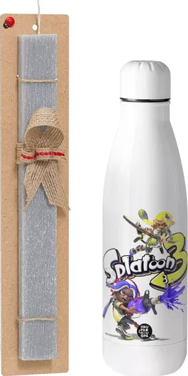 Πασχαλινή Λαμπάδα Splatoon 3 Αρωματική Πλακέ Σετ με Inox Παγούρι 500ml Γκρι
